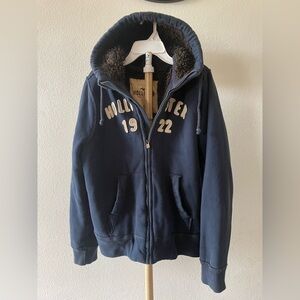 Hollister Navy Sherpa-Lined Zip Hoodie